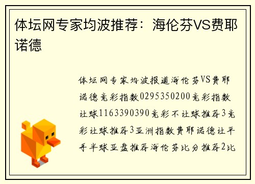 体坛网专家均波推荐：海伦芬VS费耶诺德